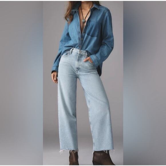 Agolde Ren High Rise Wide Leg Jeans Size 27 Raw Hem - Picture 1 of 5